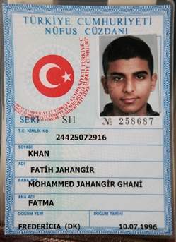 Fatih Khans tyrkiske legitimationskort. 