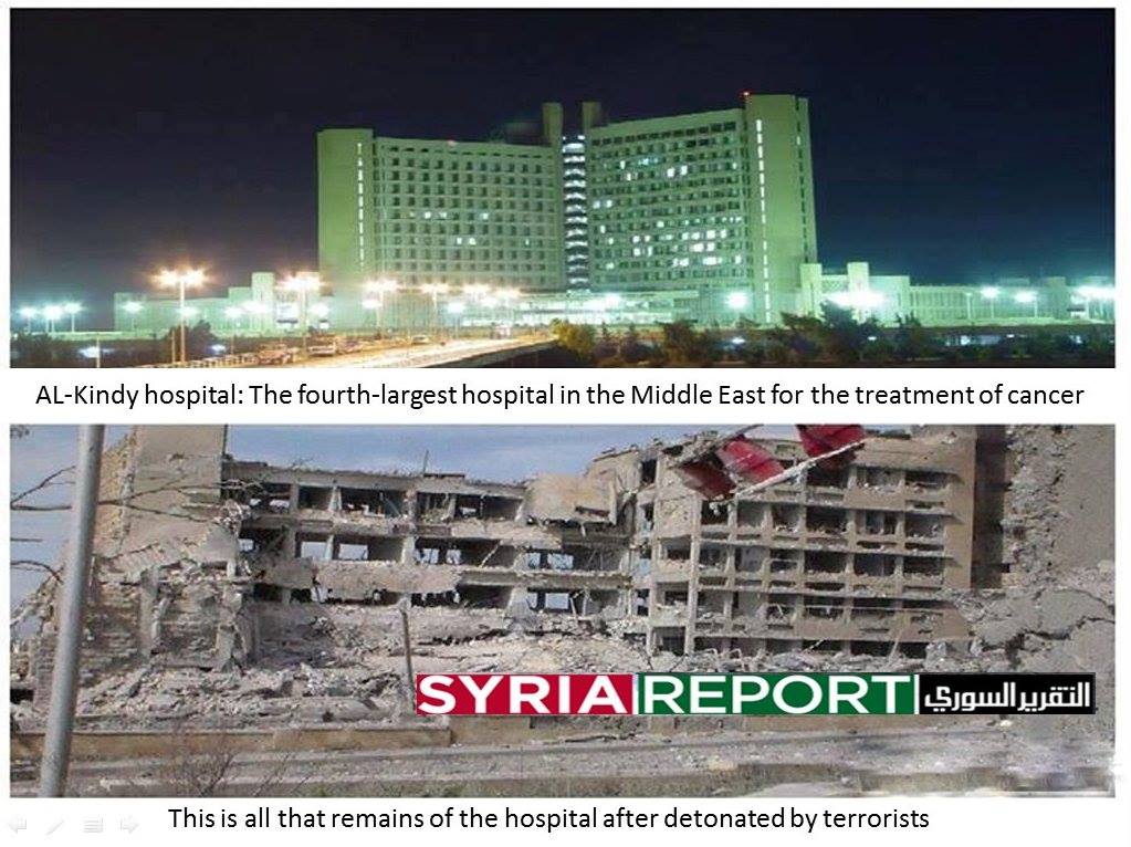 Al-Kindi Hospitalet i Aleppo var mellemøstens 4. største, indtil den såkaldte "frie syriske hær" kom på besøg. 