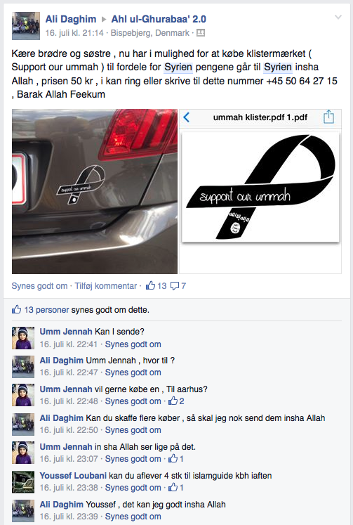 På Facebook-gruppen 'Ahl ul-Ghurabaa' 2.0' forsøger Ali Daghim at sælge ISIS-sløjfer. 