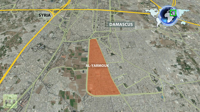 Yarmouk-lejren, Damaskus. Lejren havde i 2004 ca. 137,248 indbyggere. 