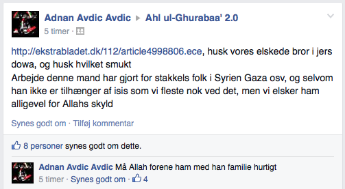 Tosse-terroristen Adnan Avdic fra Glostrup-terrorsagen står straks klar med sympati på Facebook. 